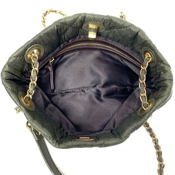 DKNY Quilted Convertible Puffer Bag With Woven Chain Strap - Olive Green 11"x6" - Picture 3 of 16
